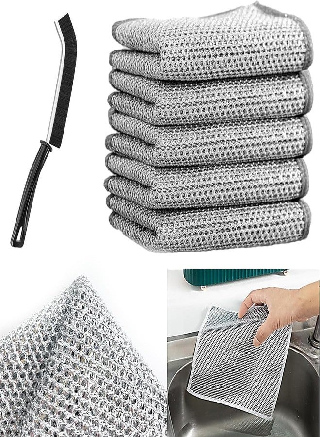 Selemi® Non-Scratch Wire Dishcloth & Gaps Cleaning Brush, Multipurpose Wire Dishwashing Rags for Wet & Dry, Easy Rinsing, Reusable, Wire Cleaning Cloth for Kitchen,Sinks (pack of 5 - Double layer) - Image 4
